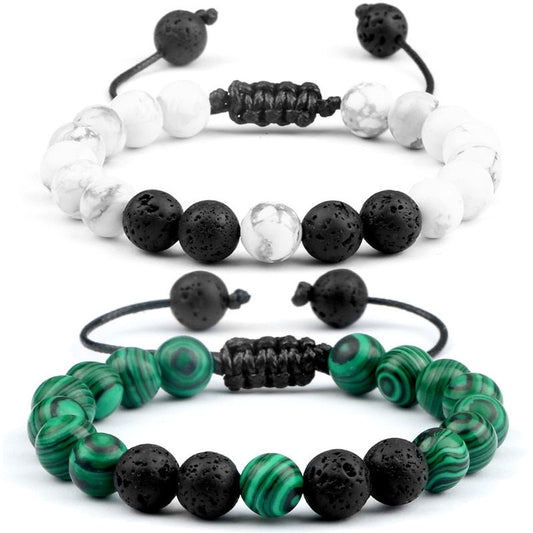 Pulseras de la Distancia Ajustables Malaquita y Howlita