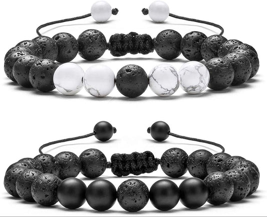 Pulseras de la Distancia Ajustables Howlita y Ónix